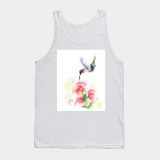 Watercolor Hummingbird with flower Tank Top